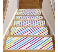 RODAILYCAY Stair Treads for Wooden Steps, 15 Packs Non-Slip Carpet Stair Runner, Parallel Colorful Lines Indoor Step Treads Machine Washable Staircase Runners Rugs for Kids Elders & Pets