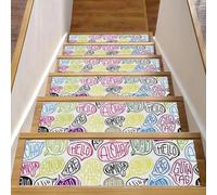 RODAILYCAY Stair Treads for Wooden Steps Non Slip Different Languages Hello Word 15 Packs 8" x 30" Carpet Stairs Runner Indoor, Safety Stairway Mats for Kids Elders and Pets
