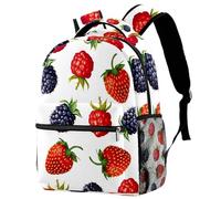 RODAILYCAY Sweet Fruits Red Strawberries Mulberry Travel Laptop Backpack, College High School Backpack, Large Capacity Bookbag, Cute Backpack for Men Women