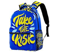 RODAILYCAY Take the Risk Blue Travel Laptop Backpack, College High School Backpack, Large Capacity Bookbag, Cute Backpack for Men Women