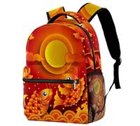 RODAILYCAY Traditional Chinese Red Carp Lotus Clouds Travel Laptop Backpack, 16 Inch Large School Backpacks for Teen Boys and Girls, WaterProof Computer Bag Bookbag