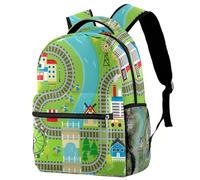 RODAILYCAY Train Rails Backpack for Women, 16 Inch Laptop Backpack, College Bookbag School Bag, Water Resistant Travel Hiking Daypack