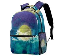 RODAILYCAY Watercolor Moon Cloud Space Travel Laptop Backpack, 16 Inch Large School Backpacks for Teen Boys and Girls, WaterProof Computer Bag Bookbag