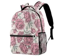 RODAILYCAY Watercolor Pink Peony Flowers Plants Backpack for Women, 16 Inch Laptop Backpack, College Bookbag School Bag, Water Resistant Travel Hiking Daypack