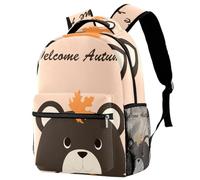 RODAILYCAY Welcome Autumn Maple Leaf on Bear Head Travel Laptop Backpack, 16 Inch Large School Backpacks for Teen Boys and Girls, WaterProof Computer Bag Bookbag