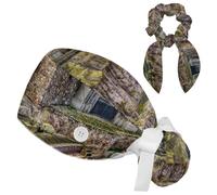 RODAILYCAY Working Caps for Women Medical, Soft Surgical Scrub Hats Ponytail Bag, Button Bouffant Hats Architecture Ruins Theatre