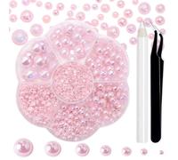RODAKY 2300Pcs Flatback Pearls for Crafting Kit,Light Pink AB Half Pearl Beads and Gems,2-10MM Flat Back Half Round Pearl for Nails Art Design DIY Crafts Jewelry Making Cup Shoes Nail Decor