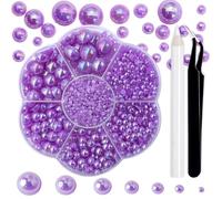 RODAKY 2300Pcs Flatback Pearls for Crafting Kit,Purple AB Half Pearl Beads and Gems,2-10MM Flat Back Half Round Pearl for Nails Art Design DIY Crafts Jewelry Making Cup Shoes Nail Decor