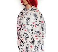 Rodaruus Alice in Wonderland Playing Card Scarf, Literary Gift for Book Lovers, Cozy Wrap Featuring Alice, Mad Hatter, White Rabbit, Cheshire Cat