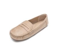 Rodawu Loafers for Women Flat Slip on Boat Driving Moccasins Ladies Working Nursing Shoes Suede Beige 5