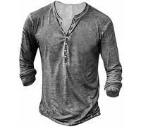Rodawu Mens Polo Shirts Cotton Muscle Fit T Shirts Button Down Henley Shirts Golf Tops Long Sleeve Light Grey T Shirt 3XL