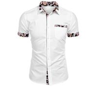 Rodawu Mens Short Sleeved Shirts Casual Slim Fit Dress Shirts Cotton Formal Shirts Paisley White Shirt Men 3XL