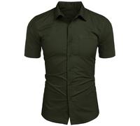 Rodawu Mens Short Sleeved Shirts Casual Slim Fit Dress Shirts Cotton Formal Shirts Plain Green Shirt Men 3XL