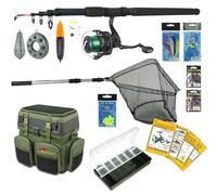 Roddarch Complete Sea Fishing Kit: 10 ft Telescopic Surf Ace Rod and Hunter Pro HP60S Reel with Rucksack Seat Box and Terminal Tackle