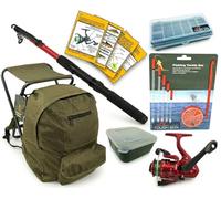 Roddarch Junior Complete Fishing Kit with Folding Stool Backpack 2m Telescopic Rod, Pre-Spooled Reel & Loaded Tackle Box All-in-One Kids Beginner Angling Set for Outdoor Adventures