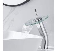 RODDEX Waterfall Bathroom Faucet Glass Single Handle Solid Brass Basin Lavatory Vessel Sink Vanity Faucet, Tall, Polished Chrome