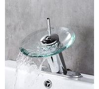 RODDEX Waterfall Bathroom Sink Taps Solid Brass Glass One Handle Single Hole Basin Vanity Bathroom Taps, Short, Blue+Chrome
