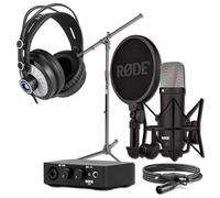 Rode NT1 Signature Black Condenser Mic Bundle with Ai-1 USB-C Interface, Cans50 Headphones, and MS7701B Tripod Stand - 4 dBA Self-Noise XLR Studio Mic for Singing, Vocal Recording, Voiceover