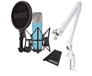 Rode NT1 Signature Blue Studio Microphone with PSA1+ W Plus Articulated Arm Tripod White + Keepdrum Microfibre Cloth