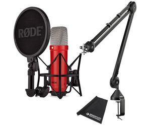 Rode NT1 Signature Red Studio Microphone + PSA1 Articulated Arm Tripod Black + Keepdrum Microfibre Cloth