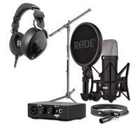 Rode NT1 Signature Series (Black) Condenser Microphone with AI-1 USB Audio Interface, On-Stage Boom Microphone Stand and NTH-100 Professional Over-Ear Headphones