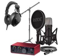 Rode NT1 Signature Series Condenser Microphone with Scarlett Solo 4th Gen USB Audio Interface, NTH-100 Professional Over-Ear Headphones and On-Stage Boom Microphone Stand