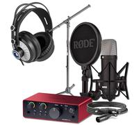 Rode NT1 Signature Series Condenser Microphone with Scarlett Solo 4th Gen USB Audio Interface, On-Stage MS7701B Boom Microphone Stand and Cans50 Monitoring Headphones