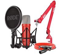 Rode NT1 Signature Series Studio Microphone (Red) with Red PSA1+ Boom Arm and 10' XLR Cable | Professional Recording Microphone Bundle for Studio, Vocals, Singing, Podcasting & Streaming