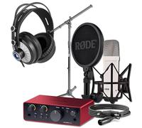 Rode NT1 Signature Series White Recording Bundle with Focusrite Scarlett Solo Interface, StreamEye Cans50 Headphones, and On-Stage MS7701B Floor Stand - 4 dBA Self-Noise, 48V Phantom Power, Air Mode