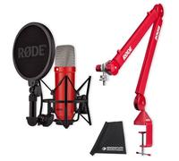 Rode NT1 Signature Studio Microphone Red with PSA1+ Articulated Arm Tripod Red and Keepdrum Microfibre Cloth