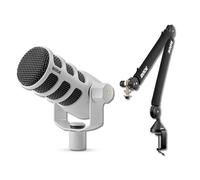 Rode PodMic Cardioid Dynamic Broadcast Microphone (White) with PSA1+ Podmic Mic Arm and XLR Cables