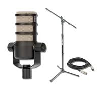 Rode PodMic Cardioid Dynamic Broadcast Microphone with On-Stage Stands MS7701B Tripod Mic Stand and XLR Cable