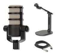 Rode PodMic Dynamic Broadcast Microphone with Rode Desk Stand 2 (DS2), XLR Cable, and StreamEye Polishing Cloth