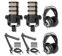 Rode PodMic Dynamic Podcast Microphone (Pair) with StreamEye BOOMARM Mic Arms, Over-Ear Podcast Headphones, XLR Cables and StreamEye Polishing Cloth