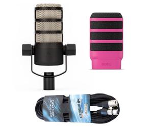 Rode Podmic Professional Podcast Microphone + WS14P Deluxe Pop Guard Pink + Keepdrum XLR Cable