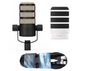 Rode Podmic Professional Podcast Microphone + WS14W Deluxe Pop Protection White + Keepdrum XLR Cable