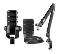 Rode PodMic USB Dynamic Broadcast Microphone Bundle with PSA1+ Silent Boom Arm and 10-Foot Balanced XLR Cable - Dual XLR and USB-C Studio Mic for Podcasting, Live Streaming, Voice Over, Broadcasting