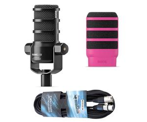 Rode Podmic USB XLR Podcast Speaker Microphone + WS14P Deluxe Pop Protection Pink + Keepdrum XLR Cable