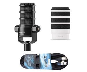 Rode Podmic USB XLR Podcast Speaker Microphone + WS14W Deluxe Pop Protection White + Keepdrum XLR Cable