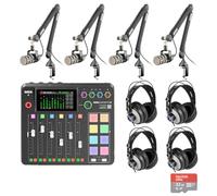 Rode RODECaster Pro II Audio Production Console with 4x Rode PodMic Podcasting Microphones, Rode PSA1+ Professional Boom Arms, Over-Ear Headphones, 32GB microSD Card, XLR Cables and StreamEye Cloth