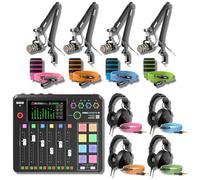 Rode RODECaster Pro II Reference-Monitoring 4-Host Bundle with 4x PodMic, 4 PSA1+ Arms, 4 NTH-100, Color XLR and NTH Cables, WS14 Pop Filters - Mixer for Podcasting, Streaming, Broadcasting