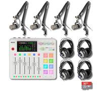 Rode RODECaster Pro II White Bundle with 4x PodMic Mics, 4 PSA1+ Black Boom Arms, 4 Cans50 Headphones, XLR - 9-Channel APHEX Console for Podcasting, Streaming, Broadcasting, Voice Over