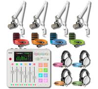 Rode RODECaster Pro II White Reference-Monitoring 4-Host Bundle with 4x PodMic, 4 PSA1+ White Arms, 4 NTH-100 W Headphones, Color XLR and NTH Cables, WS14 Pop Filters - Mixer for Podcasting