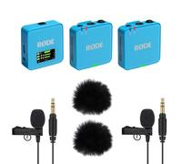 Rode Wireless GO Gen 3 Wireless 2-Channel Microphone Radio System Blue with 2 x Lavalier GO Microphone and 2 x Keepdrum Fur Wind Protection