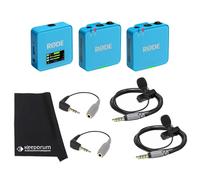Rode Wireless GO Gen 3 Wireless 2-Channel Microphone Radio System Blue with 2 x Smartlav+ Lapel Microphone and 2 x SC3 Adapters and Keepdrum Cloth