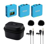 Rode Wireless GO Gen 3 Wireless 2-Channel Microphone Radio System Blue with Charge Case + 2 x Lavalier GO Microphone and 2 x Fur Wind Protection