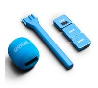 Rode Wireless GO Gen 3 Wireless 2-Channel Microphone Radio System Blue with Interview GO Hand Adapter Blue and Keepdrum Fur Wind Protection