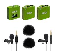 Rode Wireless GO Gen 3 Wireless 2-Channel Microphone Radio System Green with 2 x Lavalier GO Microphone and 2 x Keepdrum Fur Wind Protection