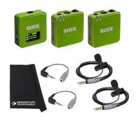 Rode Wireless GO Gen 3 Wireless 2-Channel Microphone Radio System Green with 2 x Smartlav+ Lapel Microphone and 2 x SC3 Adapters and Keepdrum Cloth