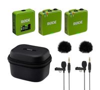 Rode Wireless GO Gen 3 Wireless 2-Channel Microphone Radio System Green with Charge Case + 2 x Lavalier GO Microphone and 2 x Fur Wind Protection